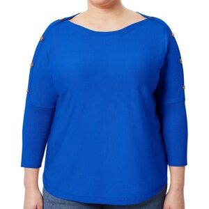Melissa Paige Blue Button-Shoulder Blouse